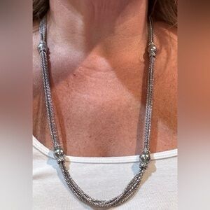 Premier Designs Silver Tone Multi Strand Faux Gray pearl Rhinestone Necklace